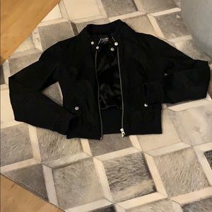 Black bomber jacket.